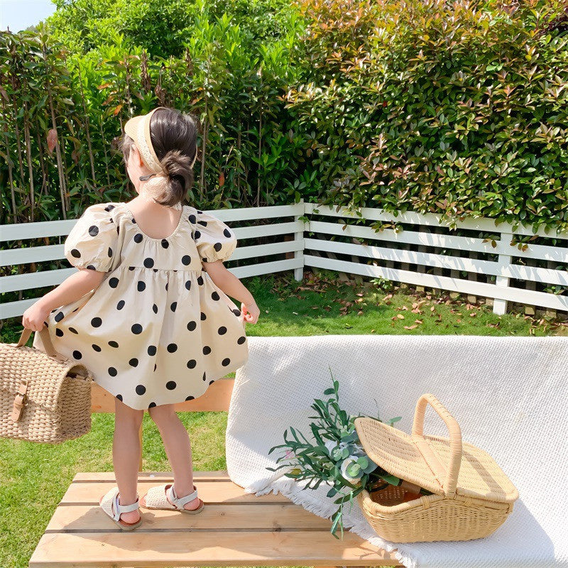 Short-sleeved Pullover Suit Small And Medium-sized Children's Polka Dot Puff Sleeve Dress