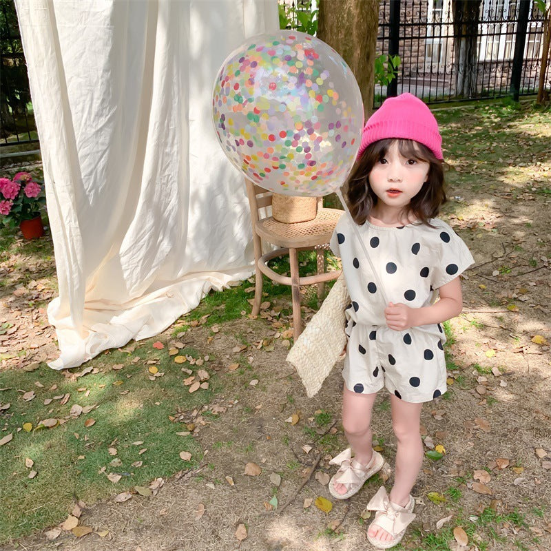 Short-sleeved Pullover Suit Small And Medium-sized Children's Polka Dot Puff Sleeve Dress