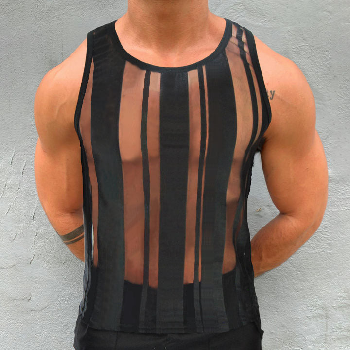 Summer Men's Vertical Mesh Sexy See-through Vest