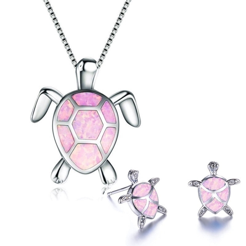 Staggering Necklace Earrings Set with Pendant Turtle