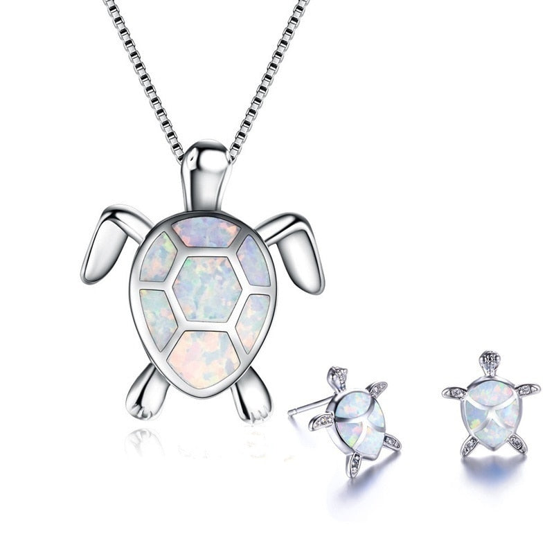 Staggering Necklace Earrings Set with Pendant Turtle