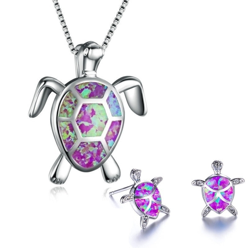 Staggering Necklace Earrings Set with Pendant Turtle