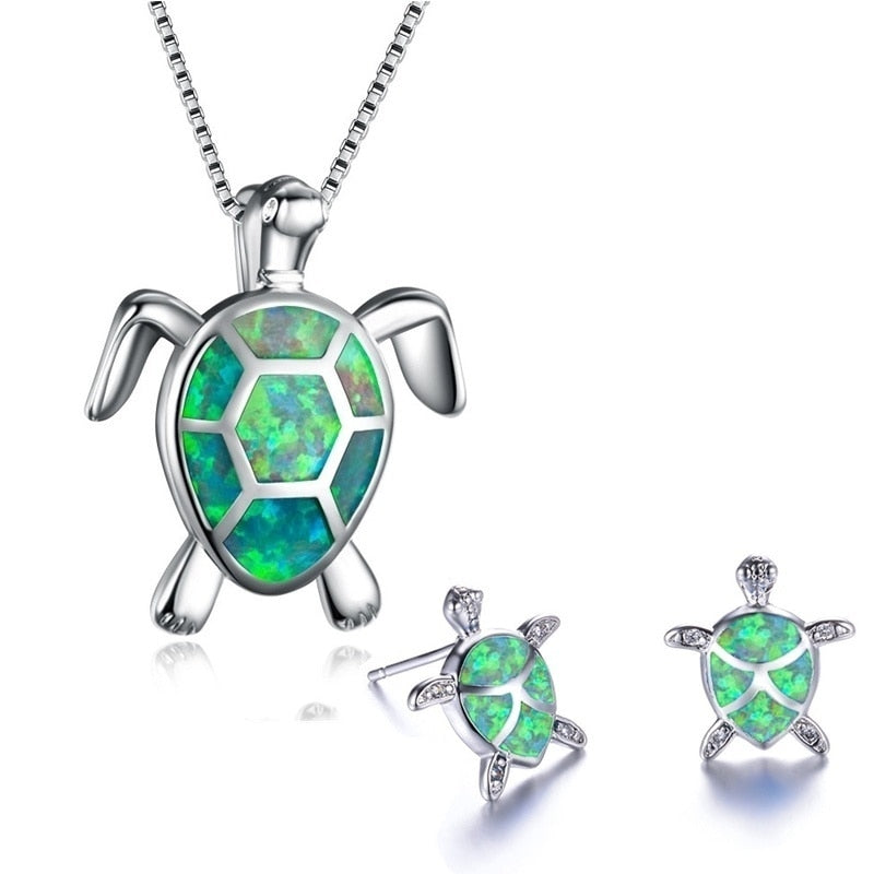 Staggering Necklace Earrings Set with Pendant Turtle